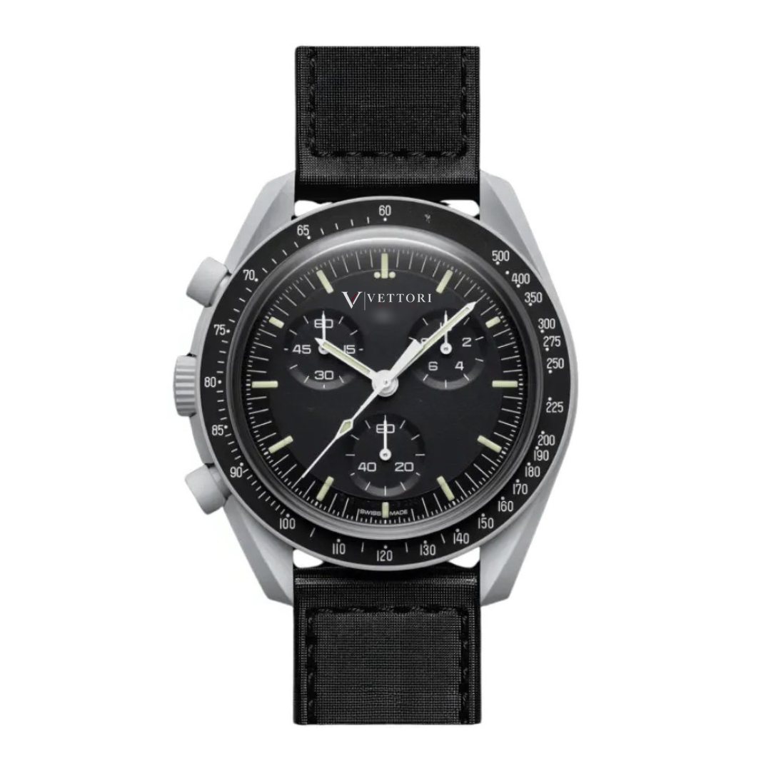Vettori Chronograph 42mm – Black Dial | Black Fabric Strap