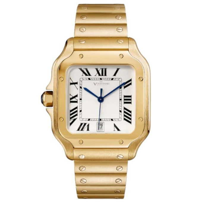 Vettori Classic Square 40mm – Silver Dial | Gold Tone Case & Integrated Bracelet