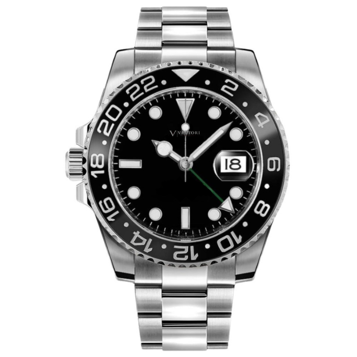 Vettori Dual Time 40mm – Black Dial | Steel Bracelet & Black Ceramic 24H Bezel