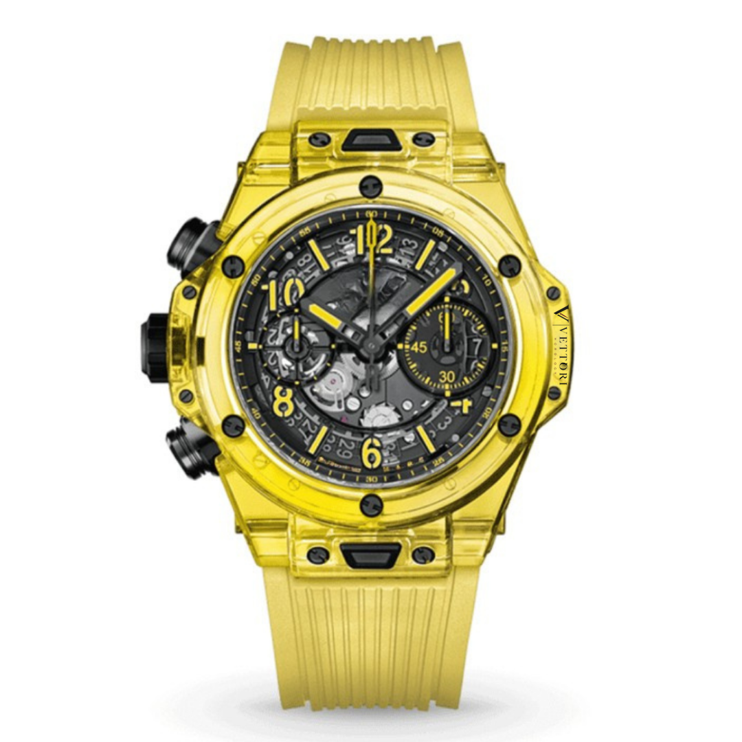 Vettori Fusion Chronograph 42mm – Black Skeleton Dial | Yellow Sapphire Case & Black Rubber Strap