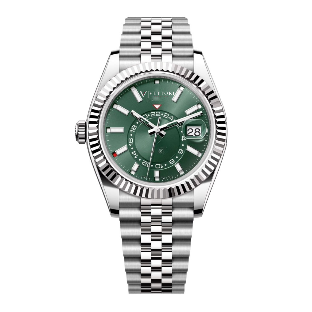 Vettori Global Traveller 42mm – Green Sunburst Dial