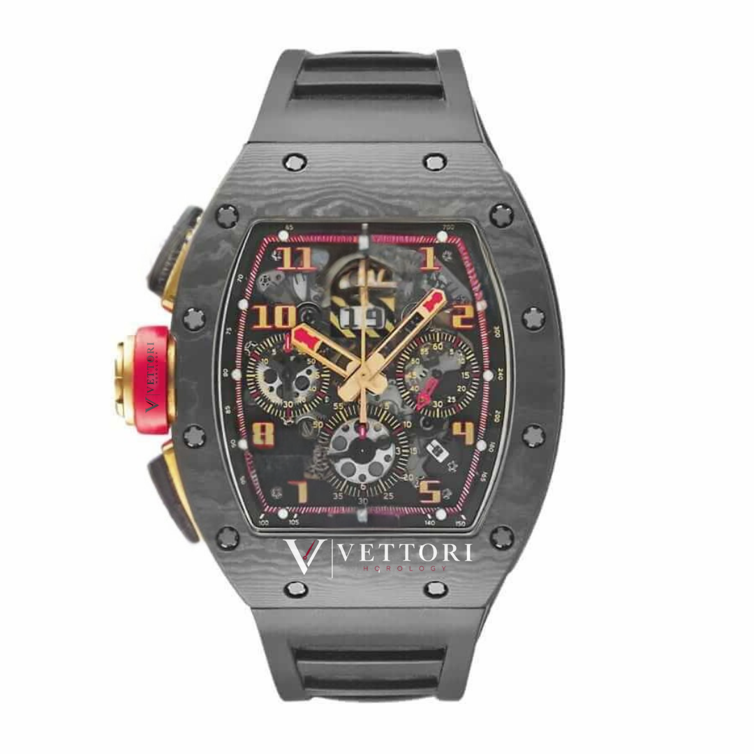 Vettori Skeleton Chronograph 44mm – Black Dial with Red Accents