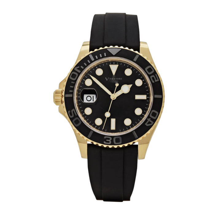 Vettori Sport 42mm – Black Dial | Gold Tone Case & Rubber Strap