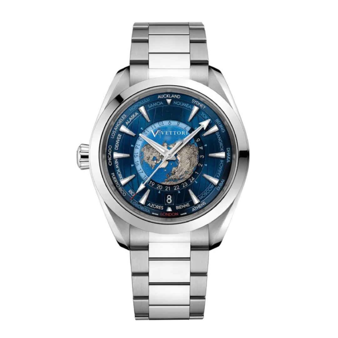 Vettori World Time 43mm – Blue Global Map Dial