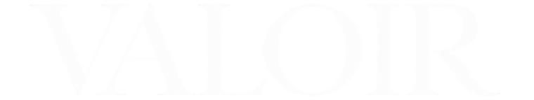 The word 'VALOR' is displayed in a very large, light gray serif font against a solid black background.