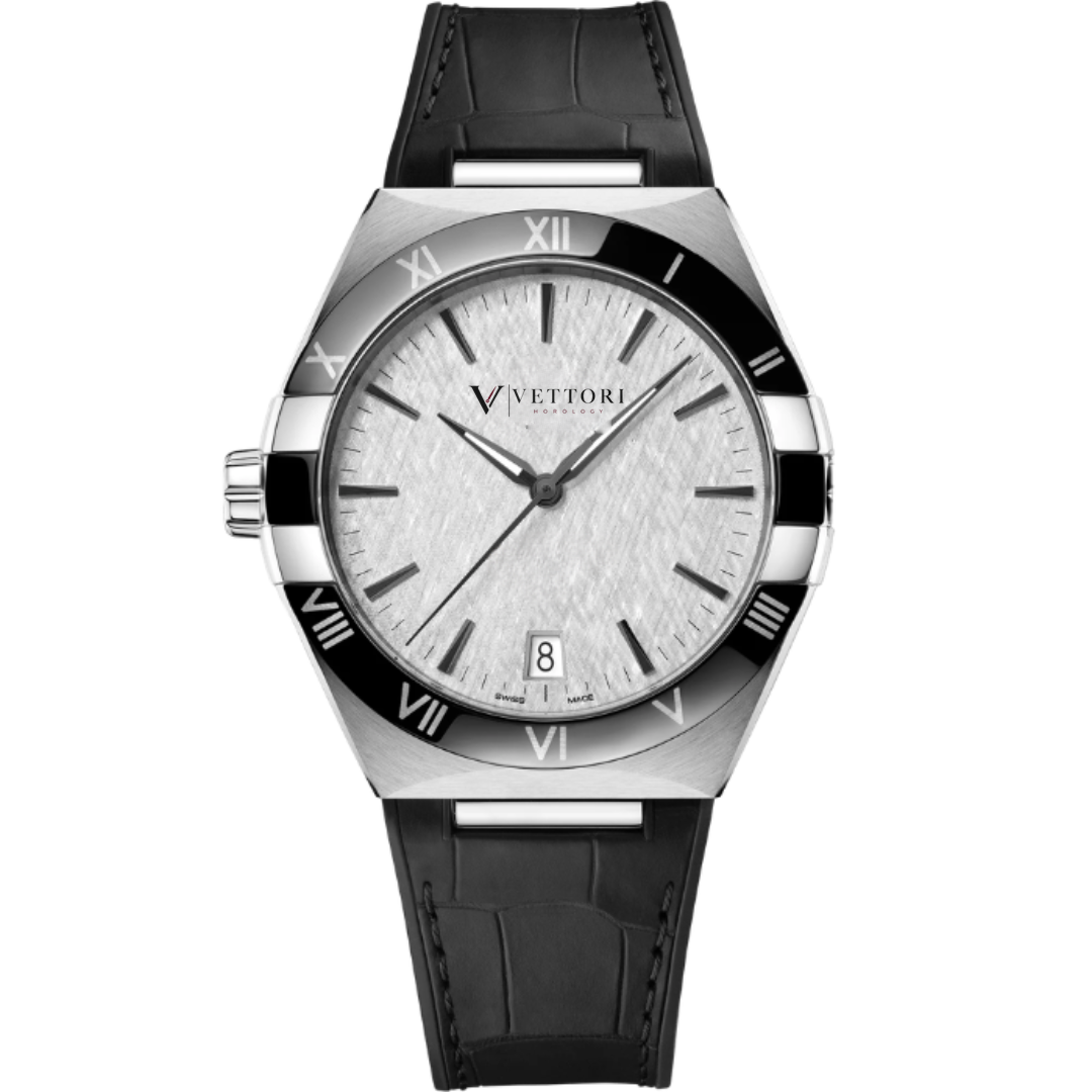 Vettori Integrated Classic 41mm – Silver Textured Dial | Black Leather Strap